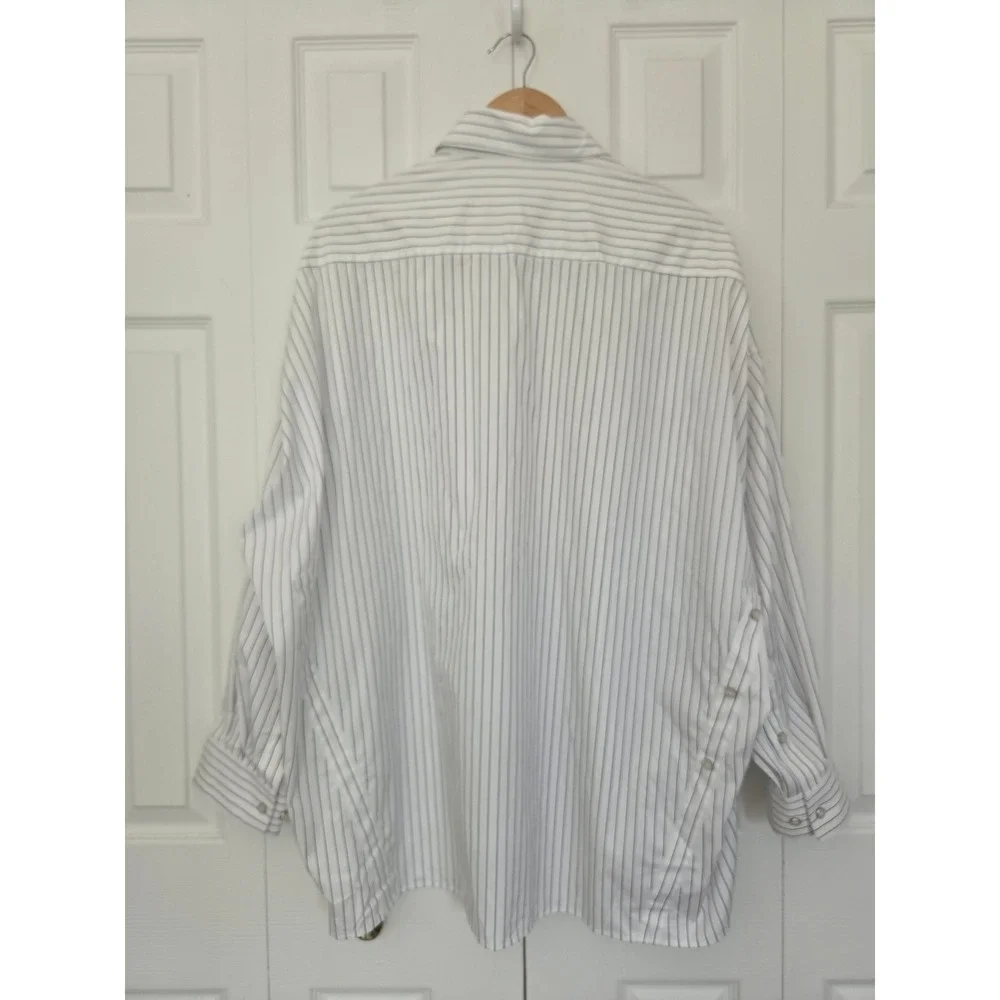 Helmut Lang Placket Cinch Shirt Pinstripe Women S White/Navy NWT $445 P10HW506